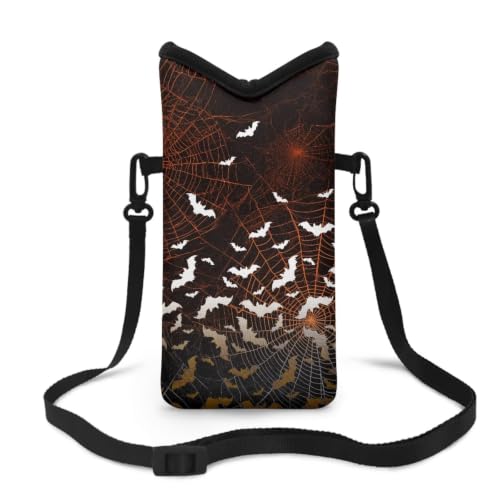 Jeiento Halloween Bat Spider Web Bat Crossbody Cellphone Bag with Crossbody Strap/Neck Lanyard for Women Adjustable Shoulder Straps Phone Sleeve Pouch for Outdoor Running