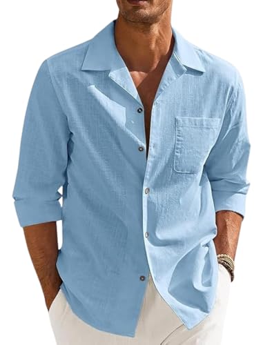 Image of Combo of Men's Casual Cotton Blend Shirt || Long Sleeve Button Down with Spread Collar | Lightweight Breathable Fabric | Stylish Solid Shirt for Beach, Office & Everyday Wear Pack of 2