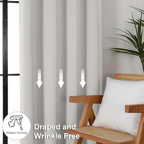 Image of Simplebrand Ava Natural Extra Long 10ft Curtains for Patio 120 Inches Long 2 Panels Set, Room Darkening Solid Thermal Insulated Energy Saving Rod Pocket Window Treatment Curtains Drapes, 50 Wx120 L