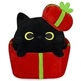 Hagusahuo Valentines Stuffed Animal Black Cat Plush Toy, 10' Black Cat Stuffed Animal Toy, Cute Valentine's Day Plush Cat Doll Toy Valentine's Day Gift for Her Him Kids(Gift-Box Cat)