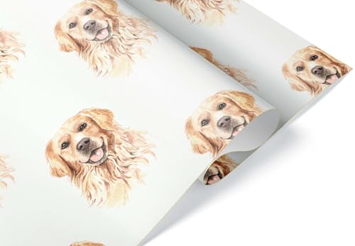 Watercolor Golden Retriever Gift Wrap Premium Dog Wrapping Paper Christmas Birthday Party Decoration Decor (6 foot x 30 inch roll)