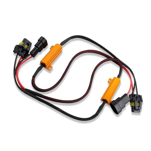 Icyfond 2PCS Car LED Light Bulb Decoders, 9005/9006 50W 6Ohm LED Load Resistor Kit, Headlight Anti Flicker Error Decoder, Universal Car Fog Turn Signal Bulb Load Resistor Relay Harness Adaptor(Black)