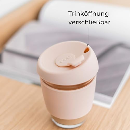 Foto von Doli Glas Kaffeebecher to go 340ml Blush - Schwappdicht mit Thermohülle - Trinkbecher für Heiß- & Kaltgetränke - Spülmaschinenfest - BPA-frei