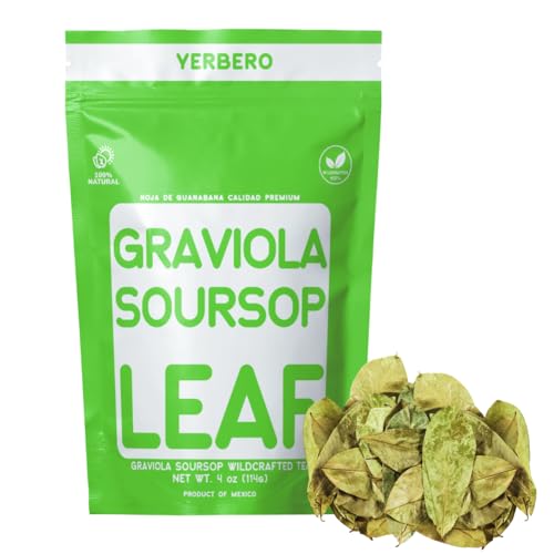 YERBERO - Whole Premium Dried Graviola Soursop Leaves 4 oz (114g) (200+ Leaves Per Bag) Hoja De Guanabana