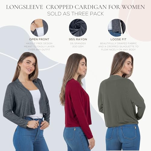Image of Azules Cropped Cardigan for Women, Open Front Drape Lightweight Sweater Long Sleeves Women's Cardigans