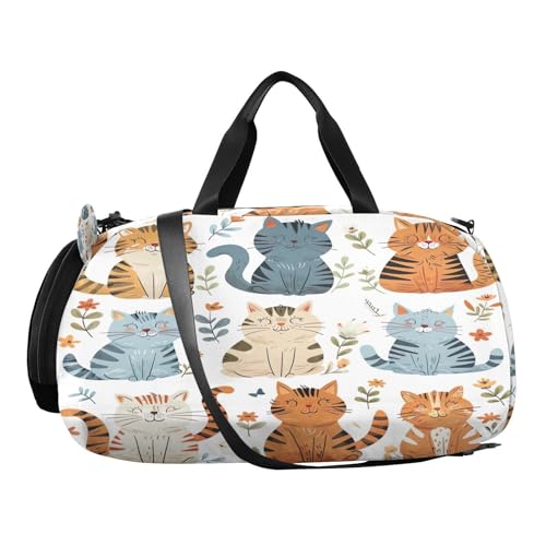 YETTASBIN Sport Travel Duffel Bag for Girls Boys, Cat Flower Large Waterproof Weekender Overnight Bag, Detachable Shoulder Strap Gym Bag with Shoe Compartment & Wet Pocket2