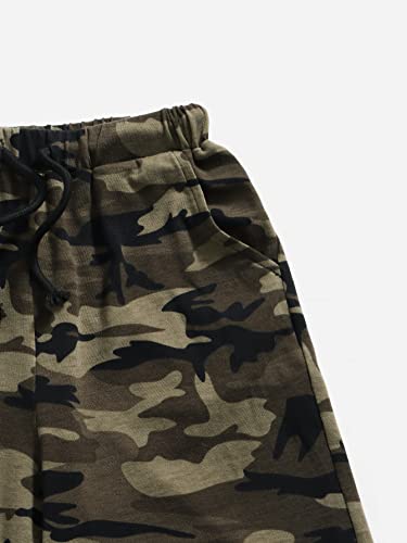Image of Floerns Boys 2 Piece Outfits Print Short Sleeve Camo Tee Shirt and Drawstring Shorts Set