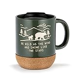 DEMDACO Wild As Wind Mountain Green 12 ounce Ceramic Stoneware Cork Bottom Travel Mug