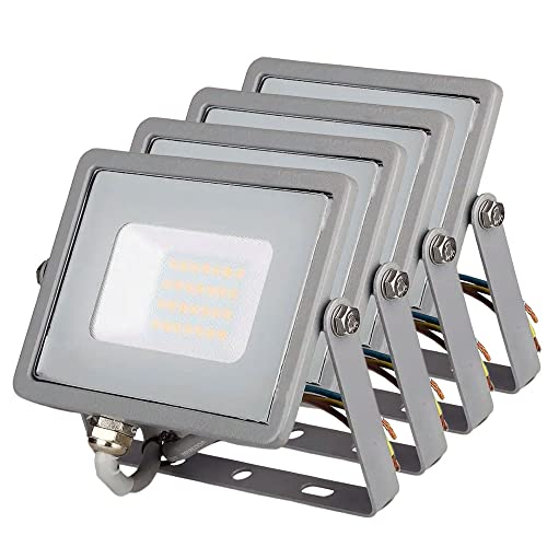ZONE LED SET - LED Strahler Außen, 20W, 4000K Neutralweiß, 1600 Lumen, IP65, LED Fluter, Wasserdicht Scheinwerfer, Aussenleuchte, Außenstrahler für Garten, Garage, Hinterhof, Türen, Flur (4-er Pack)