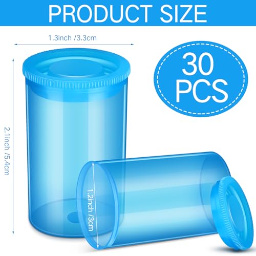 Image of 30 Pack Plastic Film Canisters Holder with Lids 35mm Empty Camera Reel Containers Blue Small Storage Bottles for Pills Beads Coins Vitamins Art Supplies Science Experiments Classroom Craft Projects