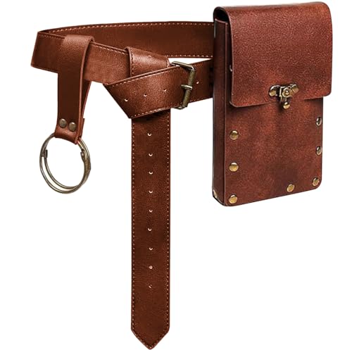 WERFORU Medieval Renaissance Leather Pouch Belt for Women - Cosplay Costume Accessory, B-Coffee, Fits Waist Size 28