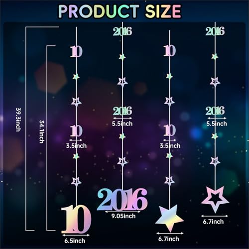 Image of Eucutur Iridescent 10th Birthday Decorations for Girls Boys, Pre-Strung Glitter Twinkle Number Vintage 2016 10 Years Old Hanging Streamer Banner Party Supplies, Double Digits 10th Bday Photo Props