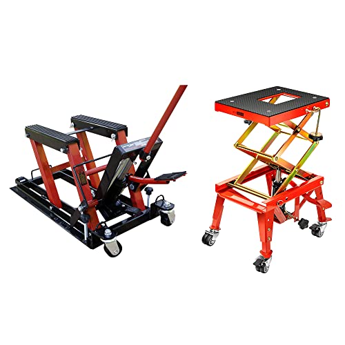Image of VIVOHOME Steel Motorcycle ATV Scissor Lift Jack Crank Hoist Stand with Heavy Duty Hydraulic Motorcycle Lift Table Foot Operated ATV Dirt Bike Scissor Jack Stand