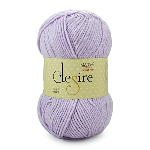 Image of Ganga Acrowools Acrylic Desire Hand Knitting and Crochet Yarn. Pack of 1 Ball - 100Gms. Shade No - Dsr001, Lilac