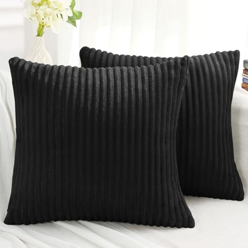 Simmore Decorative Throw Pillow Covers 20x20 Set of 2, Soft Natural Plush Flannel Double-Sided Fluffy Couch Pillow Covers for Sofa Living Room, Black by Simmore - Used condition - US$15.53