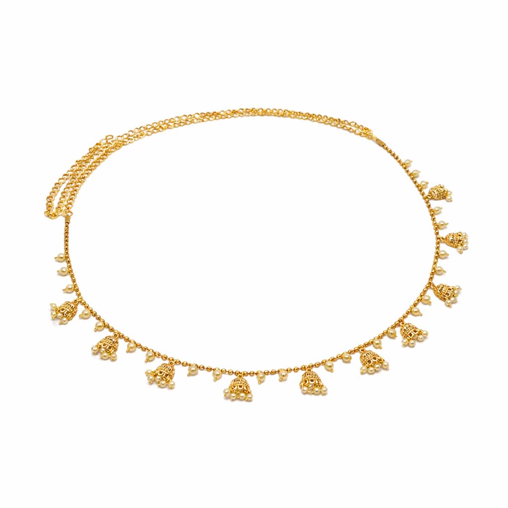 Gold Plated Pearl Latkan Kamarbelt Traditional Brass Waist Chain for Women