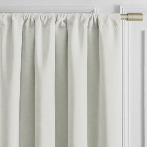 Image of Joydeco Vanilla Grey Velvet Curtains 90 Inch Curtains 2 Panels Set, Thermal Insulated Room Darkening Curtains for Bedroom Living Room, Soft Luxury Curtains Rod Pocket, 52W x 90L