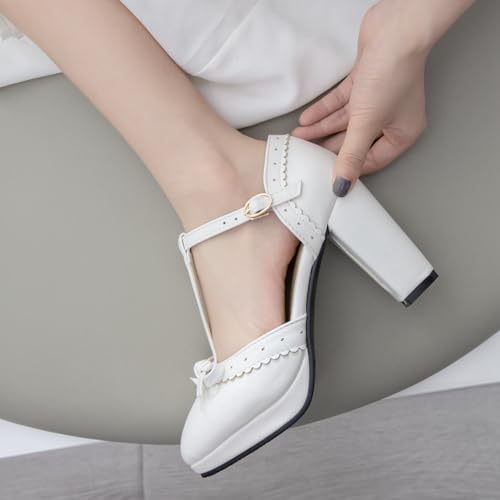 Caradise Womes T Strap Platform Heels Chunky Heeled Mary Janes Heels with Bow Pumps4