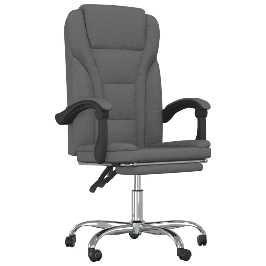 Silla de oficina con función reclinable, tela gris oscuro, respaldo y reposapiés ajustables, giratoria 360°, silla de escritorio transpirable con ruedas para ergonomía