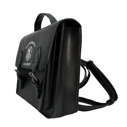 Mad Engine Officially Licensed TV series Wednesday NEVERMORE ACADEMY Solid Black Mini Backpack, Kawaii Cosplay Youth and Adult Bag, Adjustable shoulder2