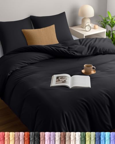 Utopia Bedding Housse de Couette 1 Personne 140x200 cm avec 1 Taie d'oreiller 65x65 cm (Noir) - Parure de lit 1 Personne 140 x 200 cm - Ensembles de Housses de Couette en Microfibre brossée Douce