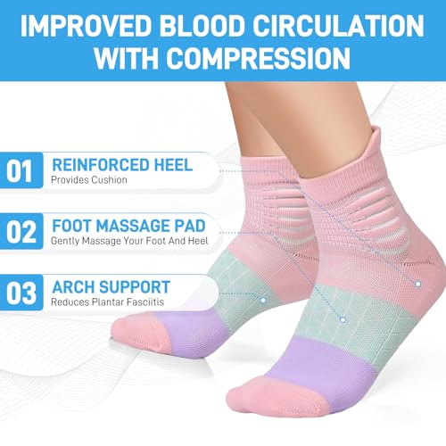 IRAMY Compression Ankle Support Socks Women Coolmax Wicking Cushioned Athletic Plantar Fasciitis Relief 3/4/6 Pairs4