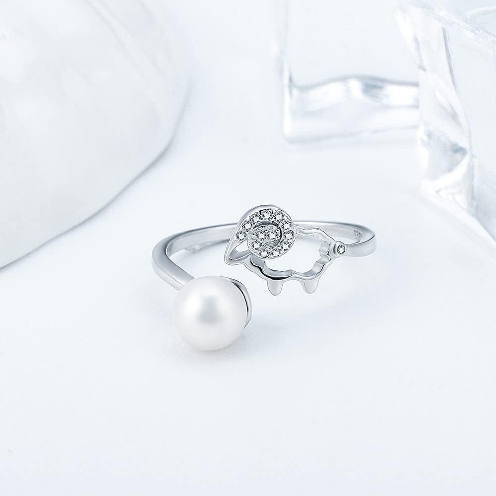 Sterling Silver Sheep CZ Ring Mounting for Women, Adjustable Ring Fittings Accessories for Pearl Jewelry Making