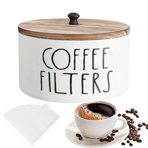 Contenedor de filtro de café | 9 x 15 cm / 3.5 x 5.9 pulgadas de madera rústica decoración de café con tapa | Contenedor de filtro de café para mostrador, conveniente acceso a filtros para goteo