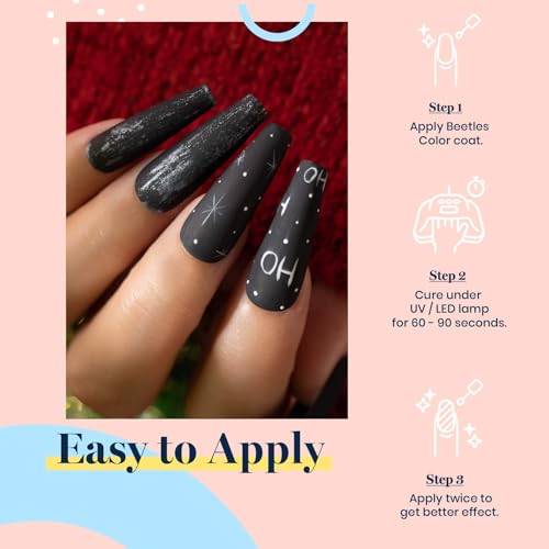 Beetles Gel Nail Polish Classic Set - Classic Queen 6 Colors Red Black Nude White Pink Glitters Nail Gel Polish Soak Off LED Kit Manicure - Image 7