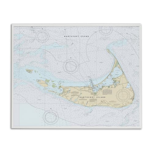 Nantucket Island Nautical Map, 11 x 14 Inch Framed Giclée Print
