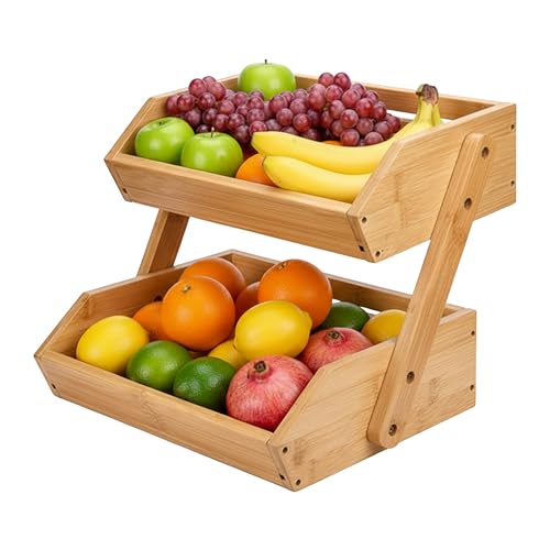 Relaxdays Etagere de bambú para Fruta, 2 Niveles, 26,5 x 30 x 25 cm, Bandeja para Frutas, Verduras y repostería.