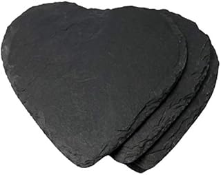 Nitaar Set of 4 Natural Slate Heart Shaped Drink Coasters - Ideal for Tea Coffee Mugs, Glasses, Cups