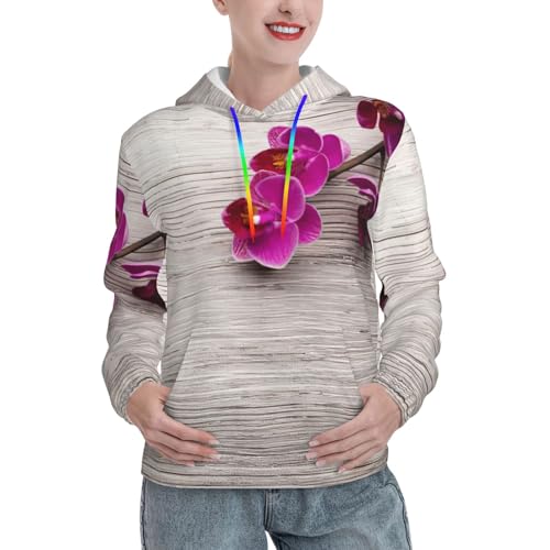 Sweat à capuche femme chic imprimé orchidée pull ajusté de mi-saison avec poche kangourou