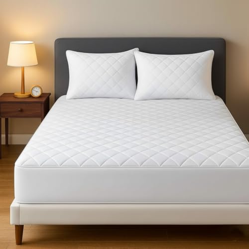 Aaf Textiles Quilted Double Mattress Protector 30cm Extra Deep Fitted Soft Microfiber Hotel Quality Breathable Anti Allergy Mattress Cover for Comfortable Sleep (137x190cm White)