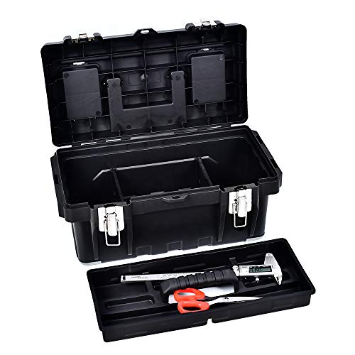 GANCHUN 16-Inch Plastic Tool Box with Spare Parts Boxes,Removable Partitions and Multiple Compartments Toolbox for Home Tool Storage