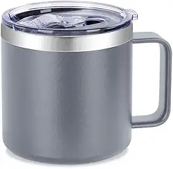 Caneca Termica Cafe, Caneca de Café Termica, Caneca Termica com Tampa, Capacidade 420ml, Parede Dupla Isolada a Vácuo,Tampa Vedada, inox, para Cerveja, Café, Agua, Leite etc (Cinza)