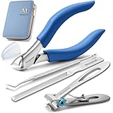 Monspend 爪切り ニッパー 皮膚科医監修 つめきり ニッパー 手足両用 日本 人気 厚い爪 変形爪 陥入爪 水虫爪など様々な爪に適用 高齢者 のステンレス鋼製 滑り止め 高級のある肌触りの皮製カバー包装、贈り物に最適 (青)