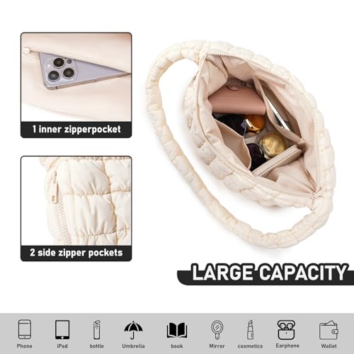 Image of Puffer Bag for Women,Large Lightweight Quilted Tote Bag for Women Puffy Hobo Crossbody Handbags with Padding,Zip Pockets