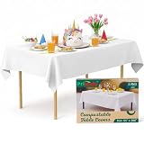 Primode Compostable Tablecloths for Rectangle Tables 54''x108'' - 3 Count Disposable Tablecloth Indoor Outdoor Compost Tablecover Dining Picnic Birthday Party Rectangular Table Cover (White)
