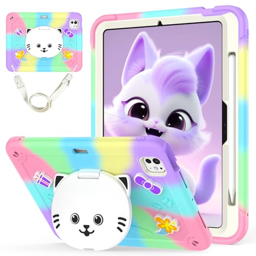 Étui iPad Pro 11 M4 2024 violet antichoc avec support chat et bandoulière