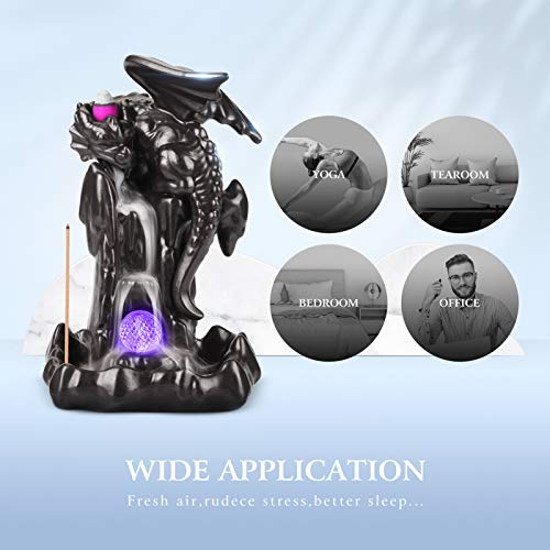 Yajodi Ceramic Dragon Backflow Incense Holder Waterfall Incense Burner, Smoke Incense Holder,With 70 Backflow Incense Cones + 50 Incense Stick,1 Mat,1 Tweezers Aromatherapy Ornament Home Decor（Brown） #TOP4