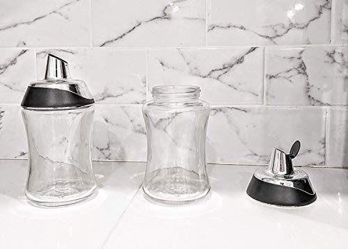 J&M Design 2-Pack Sugar Dispenser & Shaker For Coffee , Cereal , Tea & Baking With Pour Spout And Lid For Easy Spoon Measuring Pouring - 7.5Oz Glass Jar Container - Coffee Bar Accessories & Essentials #TOP3