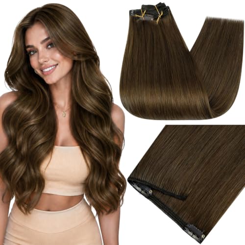 Full Shine Brown Human Hair Extensions Clip ins, Golden Brown