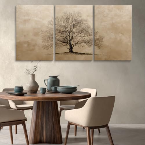 Madayos 3 Piece Canvas Wall Art Vintage Bare Tree Triptych