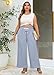 Lastshe Womens Plus Size Wide Leg Pants Summer High Waisted Adjustable Drawstring Loose Trousers Boho Beach Vacation Flowy Boho Slacks Pull On Linen Pants for Curvy Outfits,Dust Blue,4X
