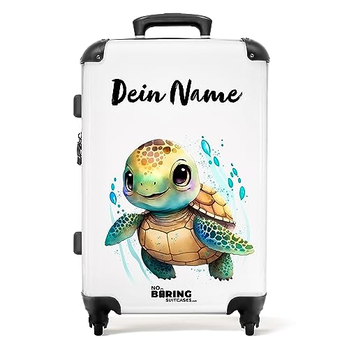 NoBoringSuitcases.com® Koffer personalisiert, Kinder reisekoffer, 67x43x25cm - Kinder Koffer, Rollkoffer Kinder - Hartschalenkoffer - Schildkröte - Mittelgroß mit Rollen - Koffer mit Namen