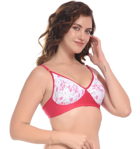 Image of FIMS - Fashion is my style Women Cotton Blend Floral Bra Non-Padded Non-Wired Full Coverage T-Shirt Combo Pack Multicolor Cup- B