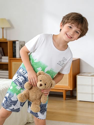 Image of Ayzozuy Boy Clothes Colorblock Top + Drawstring Waist Shorts 2 Pieces Kid Summer Outfits Set