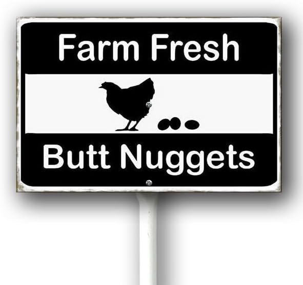 Farm Fresh Butt Nuggets Sign With Stake Caution Security Yard Sign 8x12inch Rustproof Neighborhood Aluminium Street Business Home Farm Garden Porch Decor Outside Outdoor Lawn