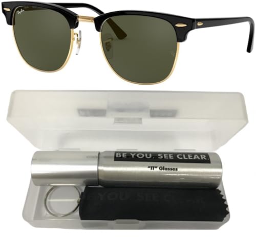 Ray-Ban RB3016 Sunglasses Bundle: RB 3016 CLUBMASTER W0365 Black On Arista and Eyewear Cleaning Kit2